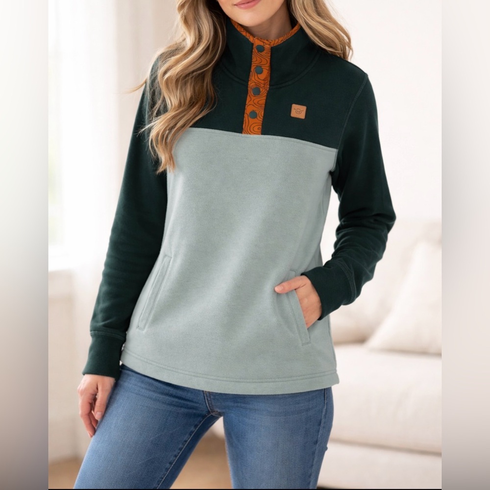 Moosejaw Colorblock Snap Neck  Pullover Sweater Small Outdoor Cozy